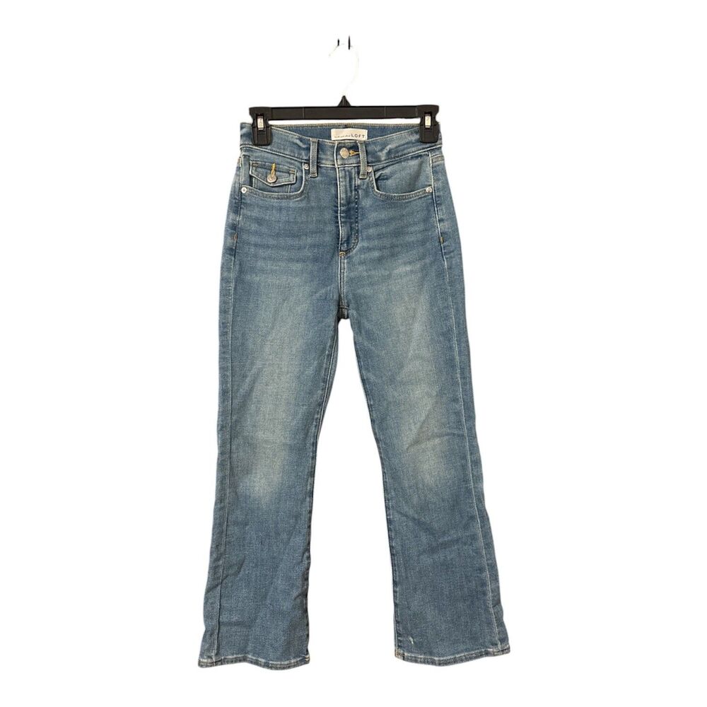 LOFT The Kick Crop High Rise Jeans Size 24/00 Light Wash Cropped Flare Denim